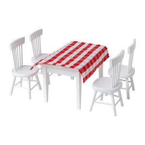 White Square Dining Table & Windsor Chair | Choose from Dining Set (with Red Checkered Tablecloth), Table Only, or Chair Only – 1:12 Scale Dollhouse Furniture Kivvi Tales