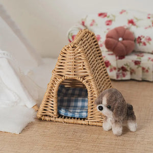 Wicker Dog Bed – 1:12 Scale Dollhouse Pet Furniture Kivvi Tales