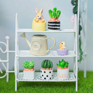 White 3-Tier Metal Plant Stand Miniature – 1:12 Scale Dollhouse Accessories Kivvi Tales
