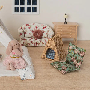 Wicker Dog Bed – 1:12 Scale Dollhouse Pet Furniture Kivvi Tales