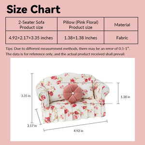 Vintage Floral 2-Seater Sofa with Pink Floral Pillow – 1:12 Scale Dollhouse Furniture Kivvi Tales