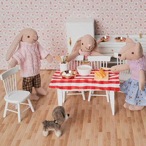 White Square Dining Table & Windsor Chair | Choose from Dining Set (with Red Checkered Tablecloth), Table Only, or Chair Only – 1:12 Scale Dollhouse Furniture Kivvi Tales