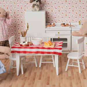 White Square Dining Table & Windsor Chair | Choose from Dining Set (with Red Checkered Tablecloth), Table Only, or Chair Only – 1:12 Scale Dollhouse Furniture Kivvi Tales
