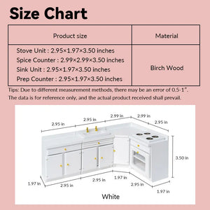 White L-Shaped Kitchen Counter with Sink and Stove – 1:12 Scale Dollhouse Furniture Kivvi Tales