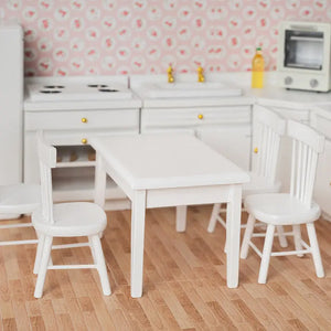 White Square Dining Table & Windsor Chair | Choose from Dining Set (with Red Checkered Tablecloth), Table Only, or Chair Only – 1:12 Scale Dollhouse Furniture Kivvi Tales