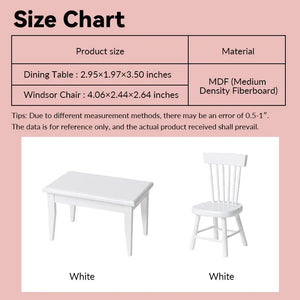 White Square Dining Table & Windsor Chair | Choose from Dining Set (with Red Checkered Tablecloth), Table Only, or Chair Only – 1:12 Scale Dollhouse Furniture Kivvi Tales