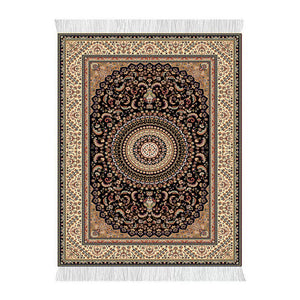 Large dollhouse rug with vintage multicolor pattern and soft tassel edges for a warm, collected room style