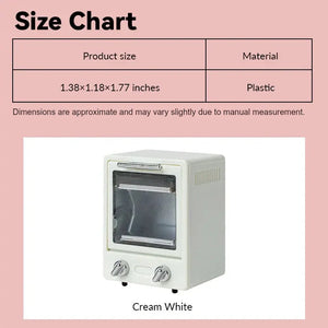 dollhouse oven size chart showing cream white opening door style in 1:12 scale