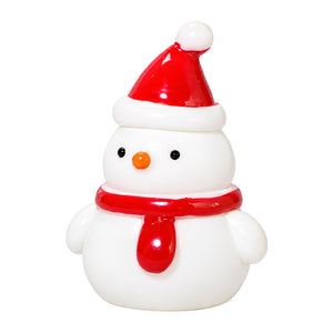 Miniature Christmas Figurines featuring a cheerful snowman with a red scarf and Santa hat for a cozy holiday display.