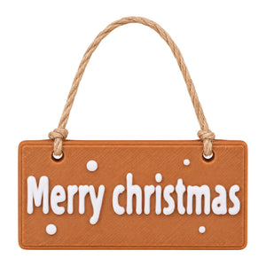 Dollhouse Christmas Sign with raised white lettering and a terracotta finish, ready to hang in a cozy holiday scene.