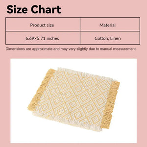 Dollhouse rug size chart showing yellow diamond cotton-linen weave in 1:12 scale