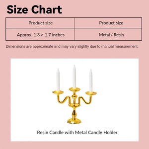 Size chart for a dollhouse candle holder with resin candle in 1:12 scale
