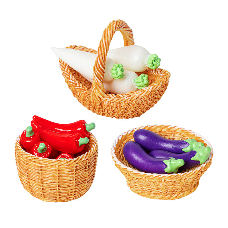 Vegetables and Basket Set – 1:12 Scale Dollhouse Accessories 
