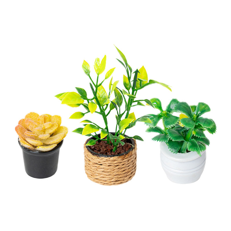 Potted Plant Set (3 pcs) – 1:12 Scale Dollhouse Decor