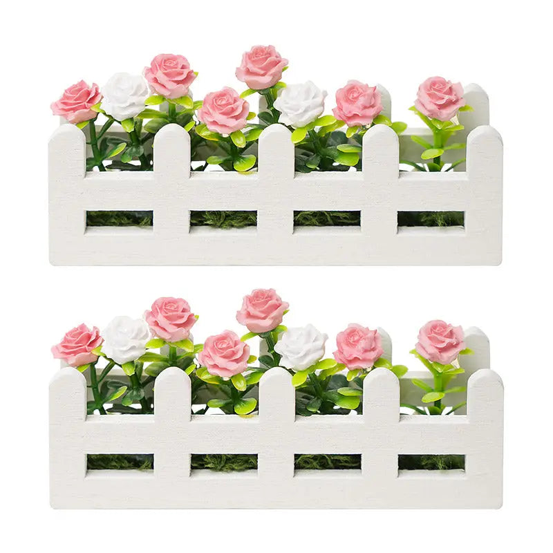 White Wood Fence with Roses (2-Pack)  – 1:12 Scale Dollhouse Accessories Kivvi Tales
