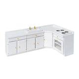 White L-Shaped Kitchen Counter with Sink and Stove – 1:12 Scale Dollhouse Furniture Kivvi Tales