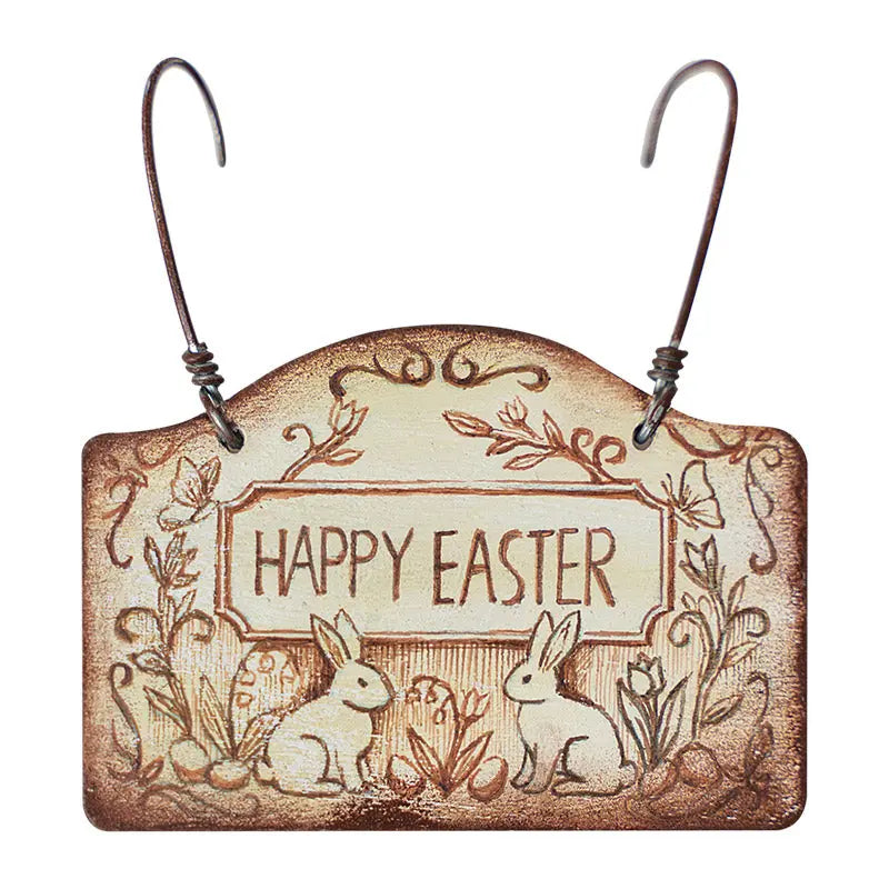 Vintage Handmade Wood Happy Easter Miniature Hanging Plaque – 1:12 Scale Dollhouse Accessories Kivvi Tales