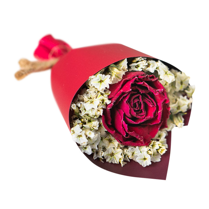 White background product image of a mini dried flower bouquet made with real dried flowers for a 1:12 scale dollhouse scene