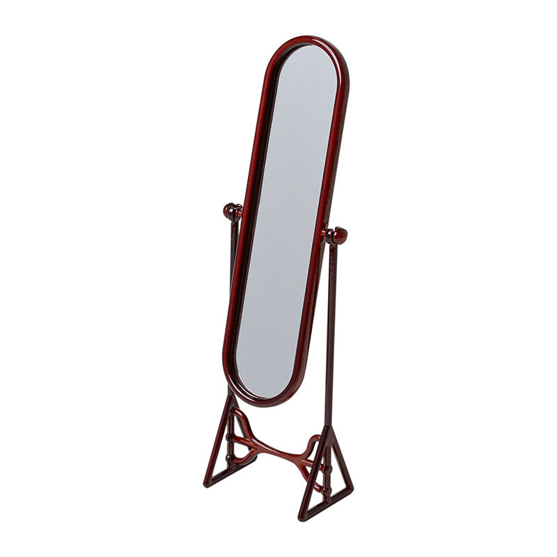 Red-Brown Vintage Cheval Mirror – 1:12 Scale Dollhouse Furniture
