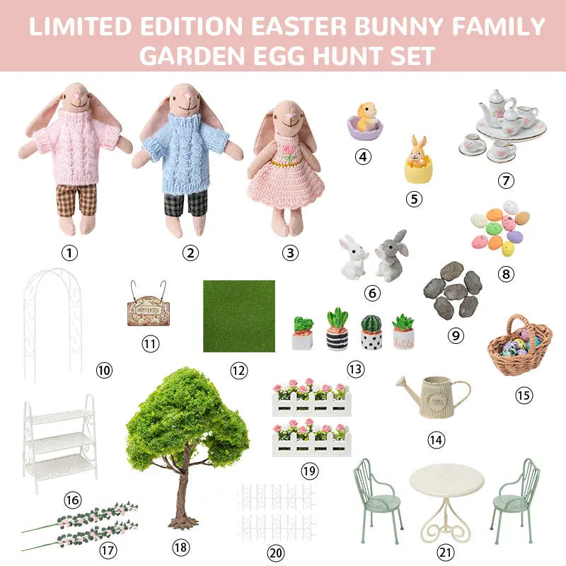 Limited Edition Easter Bunny Family Garden Egg Hunt Set – 1:12 Scale Dollhouse Miniature Story-Box Kivvi Tales