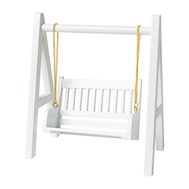 White Wooden Swing – 1:12 Scale Dollhouse Furniture