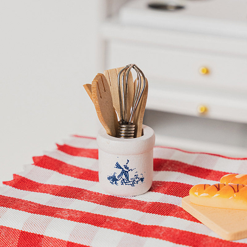 Utensil Holder with Whisk and Spatulas – 1:12 Scale Dollhouse Kitchen Accessories