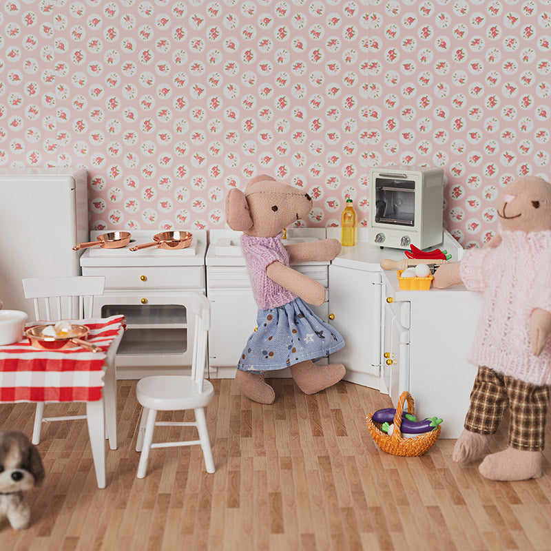 White L-Shaped Kitchen Counter with Sink and Stove – 1:12 Scale Dollhouse Furniture