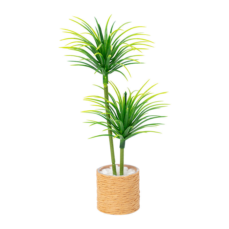 Dollhouse Miniature Plants Dracaena in woven planter, elegant 1:12 scale potted tree for modern miniature rooms