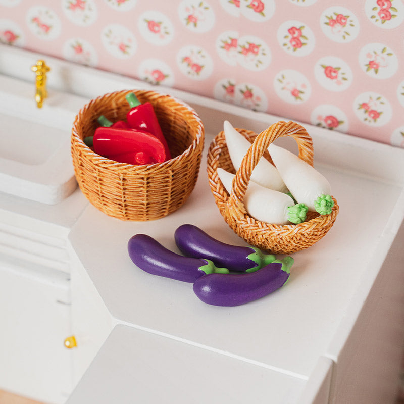 Vegetables and Basket Set – 1:12 Scale Dollhouse Accessories 