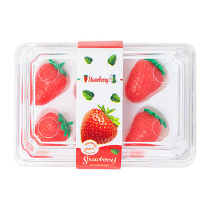 Miniature strawberry grocery box with bright labels, sweet dollhouse food decor for fridge, bakery corner, or picnic table styling