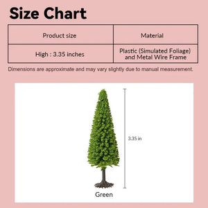 Dollhouse miniature tree size chart showing dense green foliage in 1:12 scale