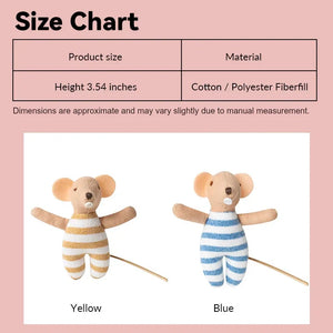 Handmade Mouse Baby size chart showing yellow and blue options, 3.5 Inch height, ideal for 1:12 scale dollhouse collections.