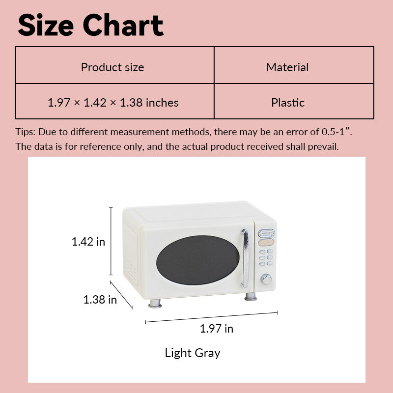 1:12 scale miniature microwave size chart in off-white finish, compact kitchen appliance for countertop or cabinet styling plans