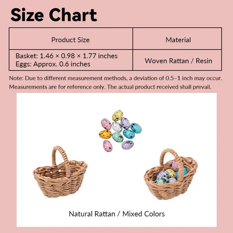 Mini Wicker Basket & Hand-Painted Resin Easter Eggs | Choose from Full Set (Basket + 10 Eggs), Basket Only, or Eggs Only – 1:12 Scale Dollhouse Accessories Kivvi Tales