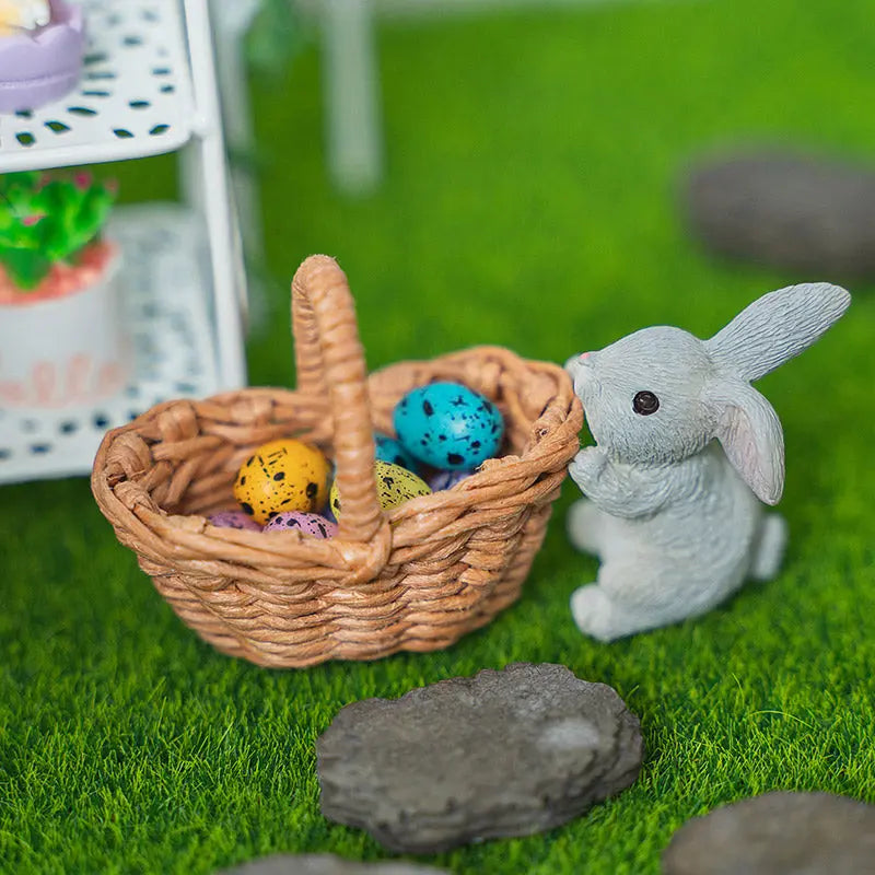 Mini Wicker Basket & Hand-Painted Resin Easter Eggs | Choose from Full Set (Basket + 10 Eggs), Basket Only, or Eggs Only – 1:12 Scale Dollhouse Accessories Kivvi Tales