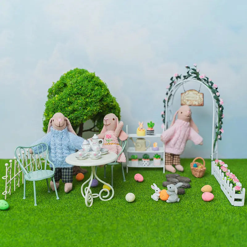 Limited Edition Easter Bunny Family Garden Egg Hunt Set – 1:12 Scale Dollhouse Miniature Story-Box Kivvi Tales