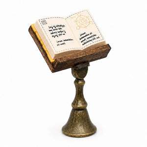 Dollhouse lectern with antique brass stand and separate open book for a charming old-world reading scene