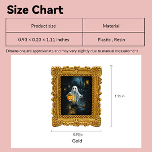 miniature picture frame size chart showing gold baroque ghost portrait design in 1:12 scale