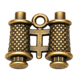 Dollhouse binoculars with antique bronze finish and vintage detailing for a study, cabin, or tiny travel scene.