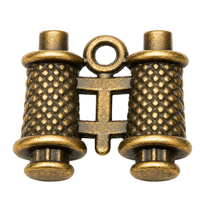 Dollhouse binoculars with antique bronze finish and vintage detailing for a study, cabin, or tiny travel scene.