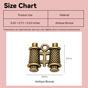 Dollhouse binoculars size chart showing antique bronze finish in 1:12 scale