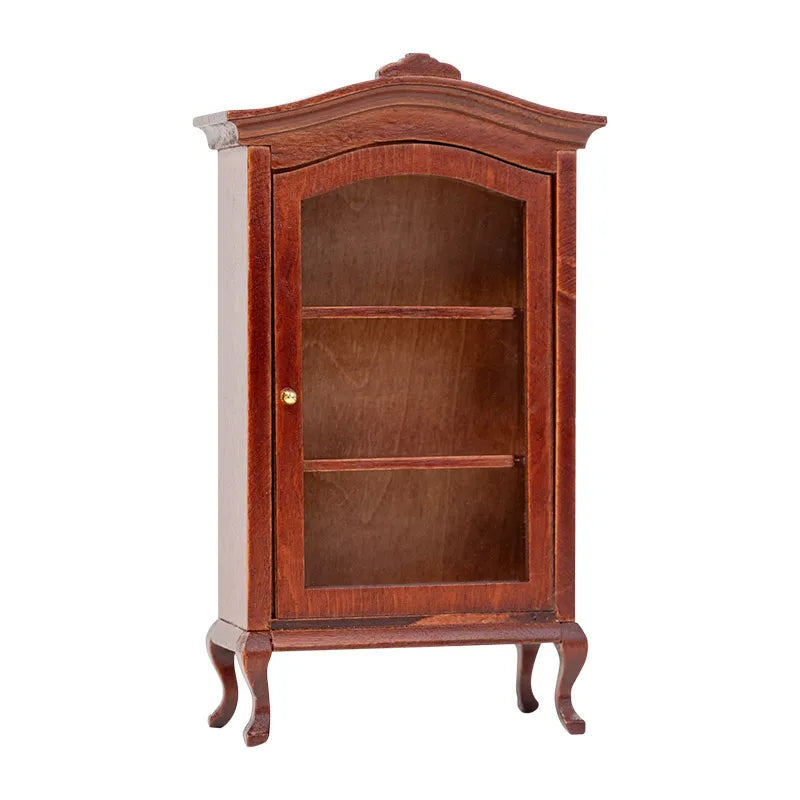 Dollhouse Miniature Cabinet wooden walnut cabinet only in brown finish, openable door for dollhouse study, kitchen corner, or elegant mini bar styling