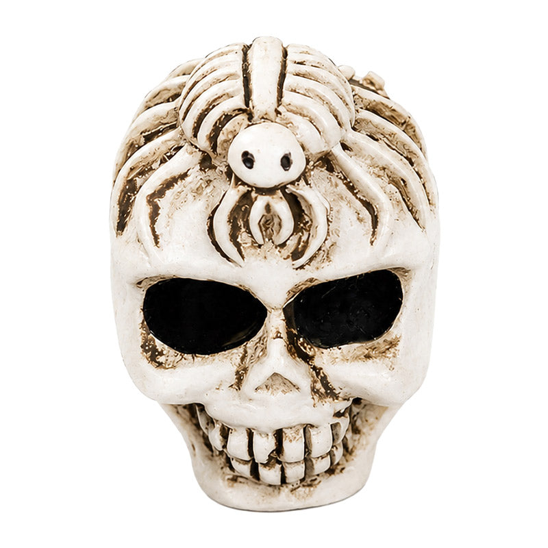 Dollhouse Halloween decorations featuring a spider skull resin figurine for eerie desks, shelves, or haunted rooms.