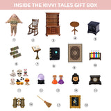 Halloween Dollhouse Set with bunny figure, vintage furniture and witchy miniatures for a cozy 1:12 study scene
