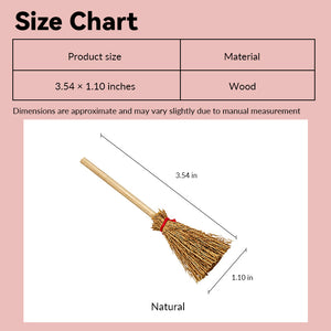 dollhouse broom size chart showing rustic wood-handle style in 1:12 scale