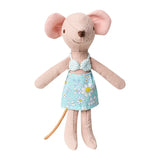 Handmade Mouse Doll Kid Pip (5 Inch) in floral swimwear, perfect for 1:12 dollhouse scenes, whimsical miniature charm.