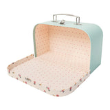 Portable dollhouse carry case in soft blue design, creating a cozy miniature room for imaginative play and display