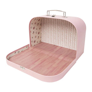 Portable dollhouse suitcase with floral room interior, a charming 1:12 scale miniature home for creative storytelling