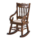 Dollhouse rocking chair in warm walnut wood with curved runners and carved details for a cozy vintage interior