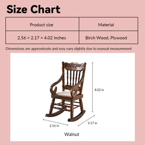 dollhouse rocking chair size chart showing handmade walnut wood design in 1:12 scale